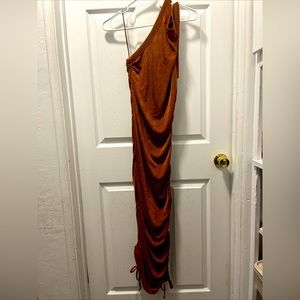 acoa dress bodycon scrunch string sides one shoulder stretch Spandex Polyester